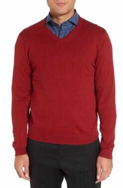 Brooks Brothers Merino Wool Blend V-Neck Sweater Men M Red Knit Unisex Vintage